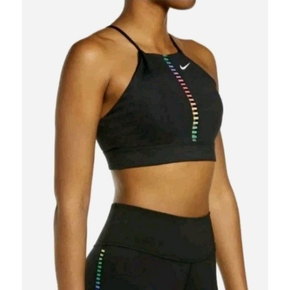 Nike Dri-FIT Indy Rainbow Ladder Sports Bra CZ7211-010 Black S Yoga Pride Gym